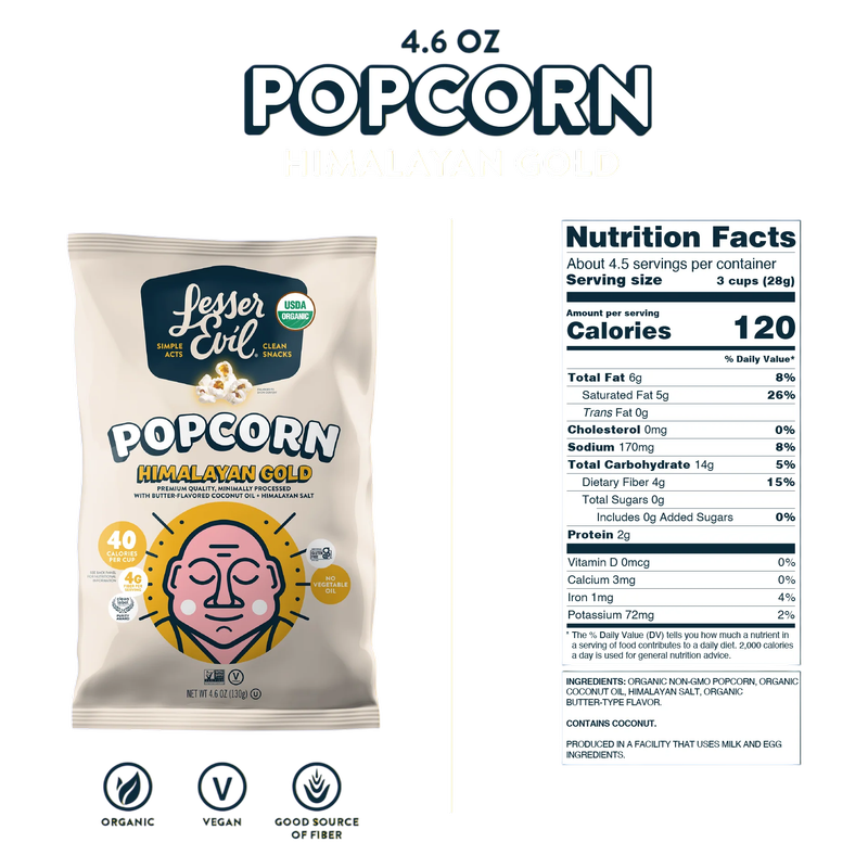 LesserEvil Organic Popcorn, Himalayan Gold, 4.6oz