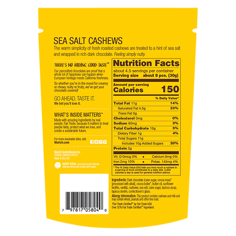 Marich Dark Chocolate Covered Sea Salted Cashews 4.75oz (4.75 OZ)