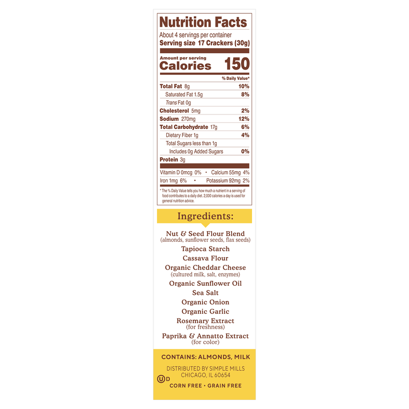 Simple Mills Farmhouse Cheddar Almond Flour Crackers 4.25oz