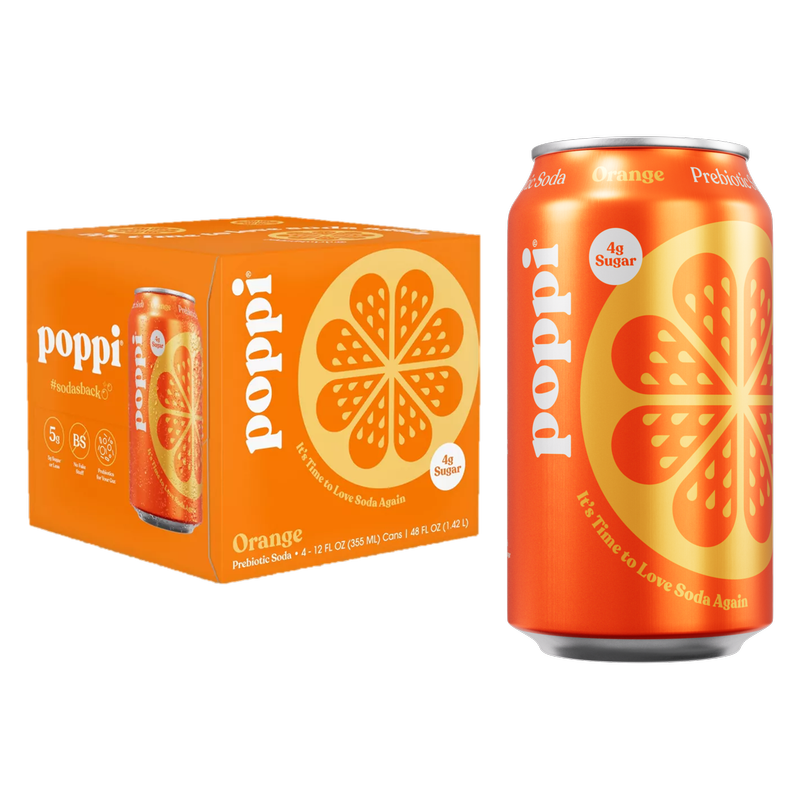 Poppi Prebiotic Soda Orange 4pk 12oz Can- XL - poppi – BevMo!