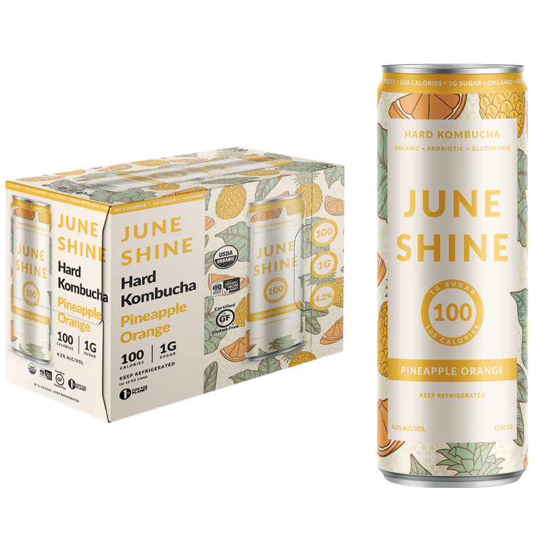 JuneShine Hard Kombucha 100 Calorie Pineapple Orange 6pk