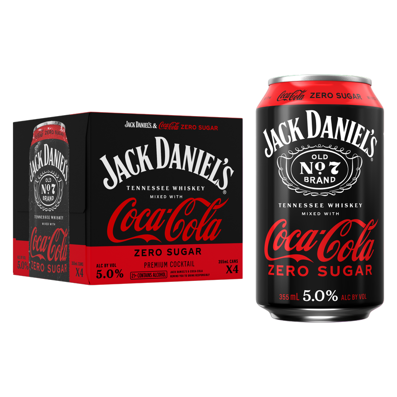 Jack Daniel's & Coca-Cola Zero 4pk 355ml Can 5% ABV - Jack