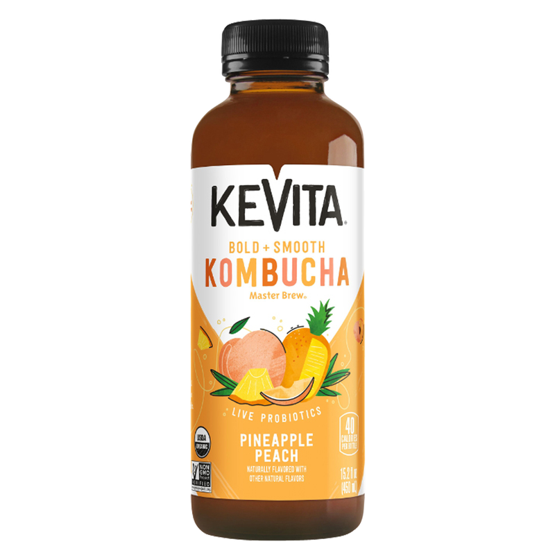 Kevita Pineapple Peach Kombucha 15.2oz Btl - KeVita – BevMo! Kevita Pineapple Peach Kombucha 15.2oz Btl - KeVita – BevMo!