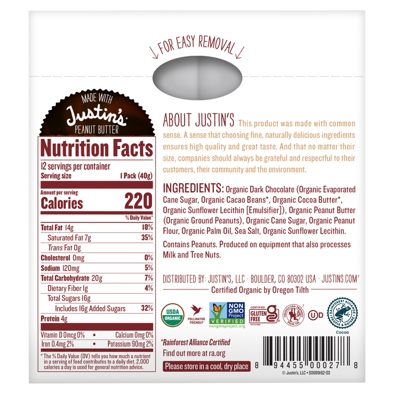 Justin's Organic Dark Chocolate Peanut Butter Cups 2ct