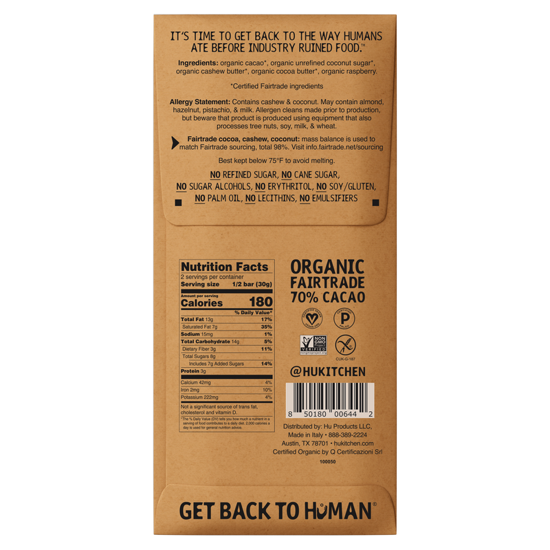 Hu Dark Chocolate Cashew Butter and Raspberry Bar 2.1oz