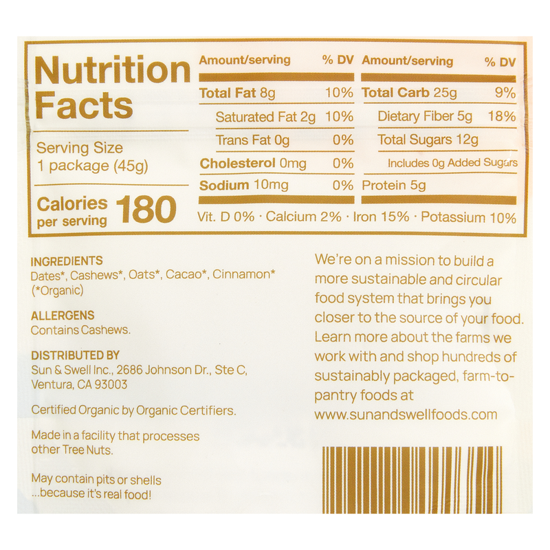 Sun & Swell Oatmeal Cacao Chip Energy Bites 1.6oz Bag