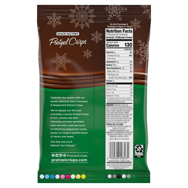 Snack Factory Pretzel Crisps Holiday Peppermint Dark Chocolate Covered Pretzels 4oz