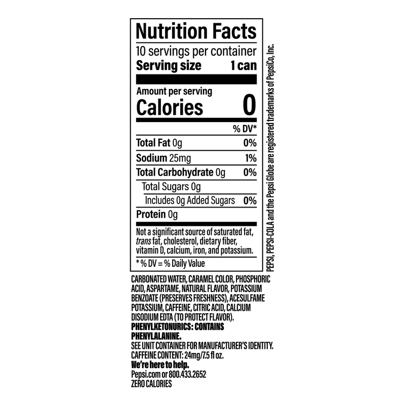 Pepsi Zero Sugar 10pk 7.5oz Mini Can
