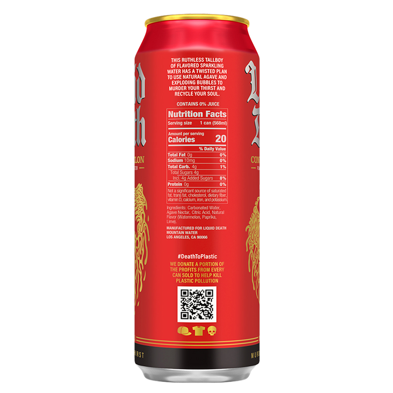 Liquid Death Sparkling Water Convicted Melon 19.2oz King Size Can