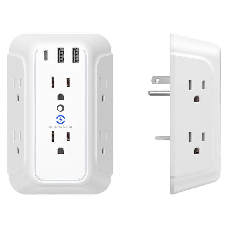 USB Wall Charger/Surge Protector 6-Outlet Extender with 2 USB Charging  Ports 3-Sided Power Strip with Adapter Spaced Outlets
