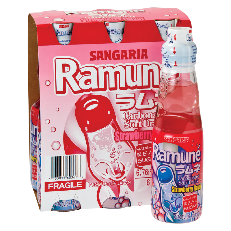 Sangria Strawberry Flavored Ramune Carbonated Soda 6.76oz Glass