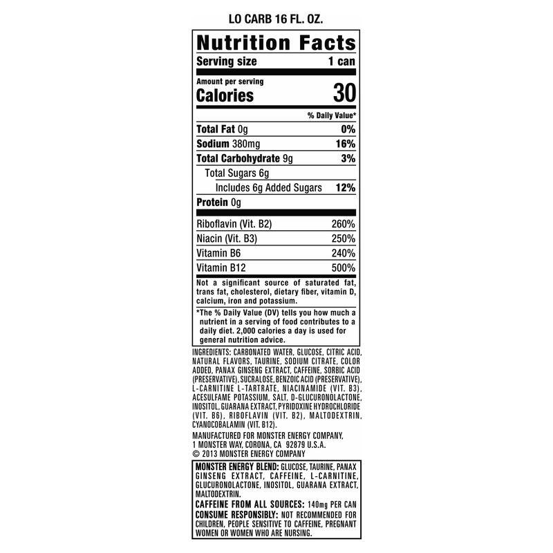 Monster Energy Lo-Carb 16oz Can