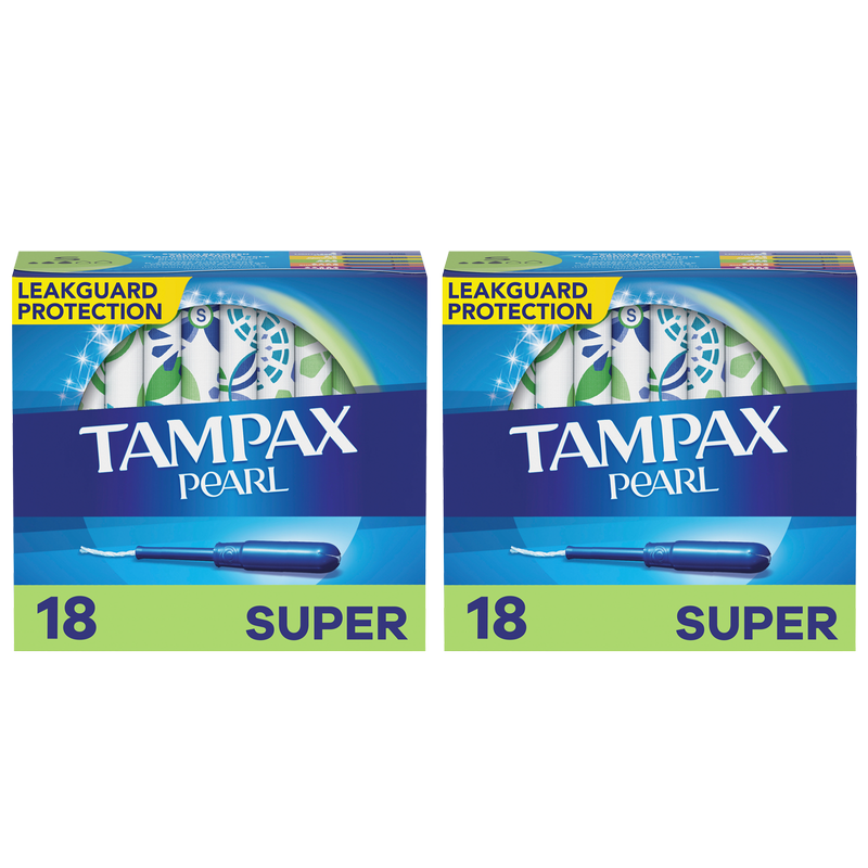 Tampax Pearl Tampons Regular/Super Absorbency w/LeakGuard Braid Unscented -  34ct