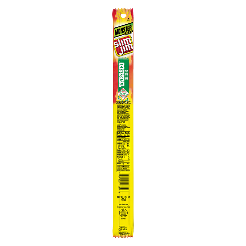 slim jim tobacco Monster Smoked Jerky Sticks, Tabasco Flavor, High Protein, 1.94 oz. (18-Count) : Grocery & Gourmet Food Each meat stick serving is loaded with 11 grams of protein Slim Jim Original Smoked Snack
