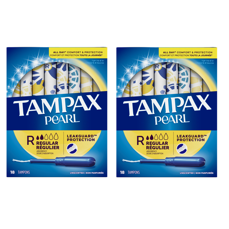 Tampax Pearl Tampons Regular/Super Absorbency w/LeakGuard Braid Unscented -  34ct
