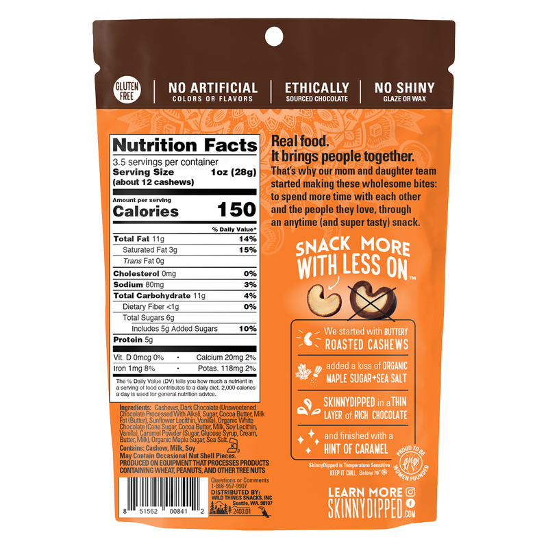 SkinnyDipped Dark Chocolate Caramel Covered Cashews 3.5oz