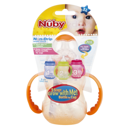 Nuby Non-Drip 3-Stage Wide Neck Bottle to Cup 8oz