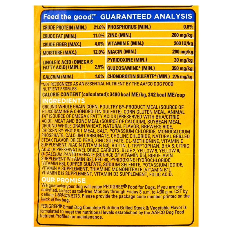 Pedigree dry fashion dog food nutritional information