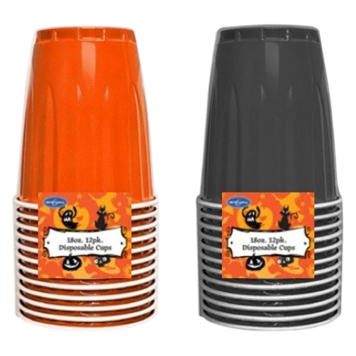 Plastic Cups Blk/Orange 12ct
