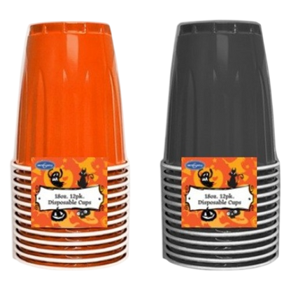 Plastic Cups Blk/Orange 12ct
