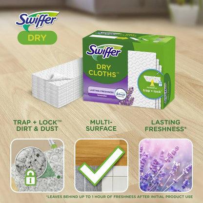 Swiffer Sweeper Dry Sweeping Pad, Multi-Surface Refills for Dusters Floor Mop in Lavender, 32ct