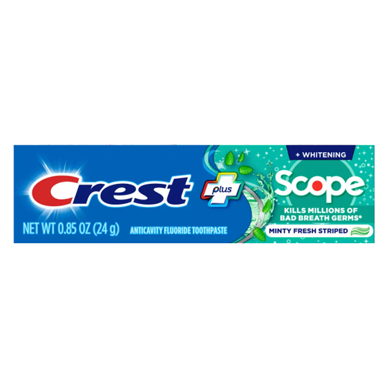 Toothpaste Scope Rectangular Prism Crest + Scope Complete Whitening Toothpaste, Minty Fresh Travel Size ...