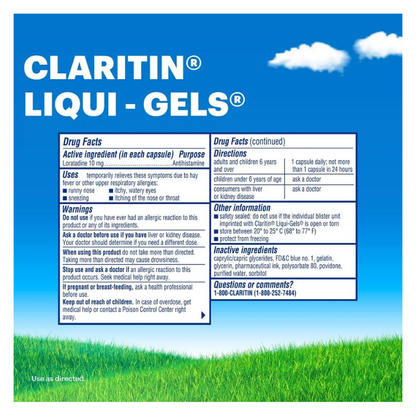 Claritin Allergy Relief 24 Hour Non-Drowsy Loratadine Liquid Gel, 10ct