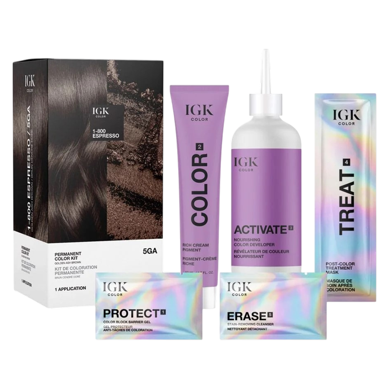 IGK PERMANENT COLOR KIT 1-800 Espresso- Golden Ash Brown 5GA