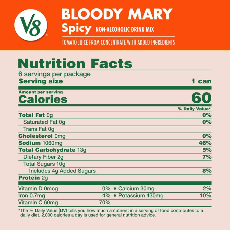 V8 Spicy Bloody Mary Mix 8oz 6pk Can