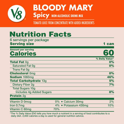 V8 Spicy Bloody Mary Mix 8oz 6pk Can