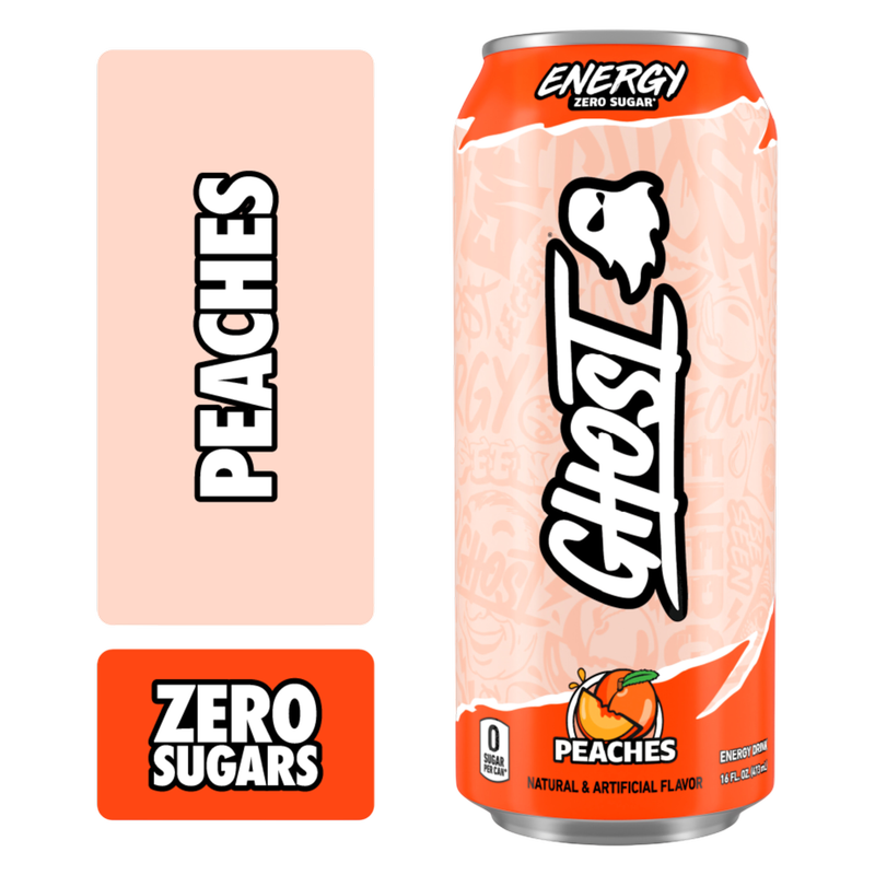 GHOST Energy Zero Sugar Peaches 16oz Can