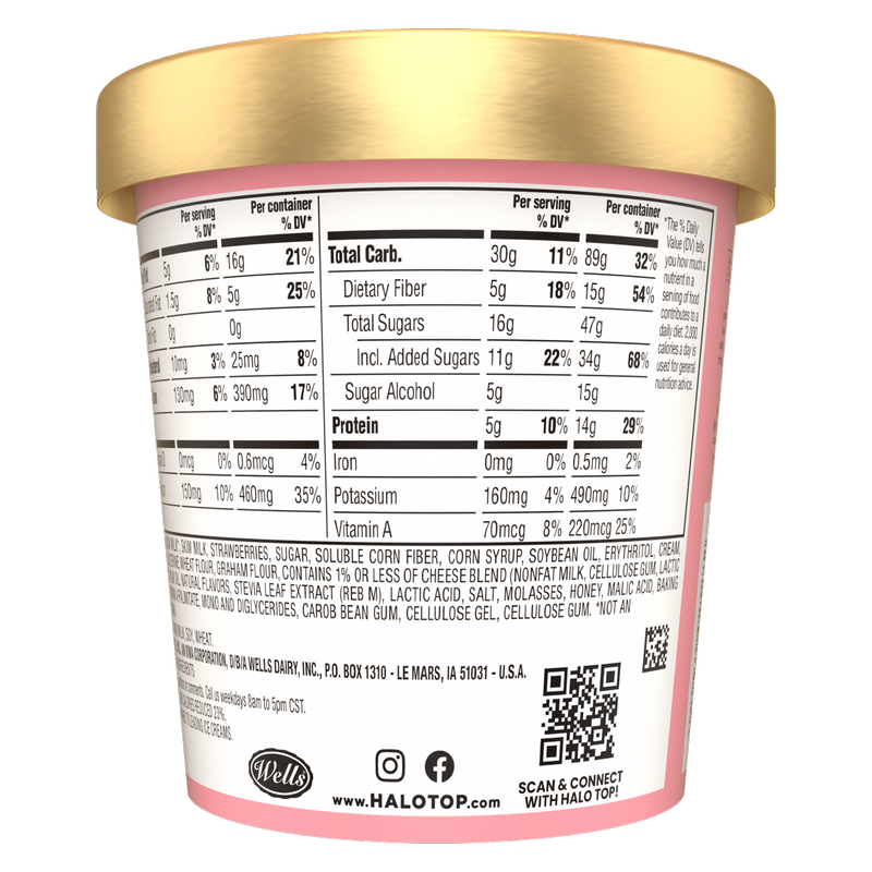 Halo Top Strawberry Cheesecake Light Ice Cream, Lower Calorie Frozen Dessert Pint, 16 fl oz