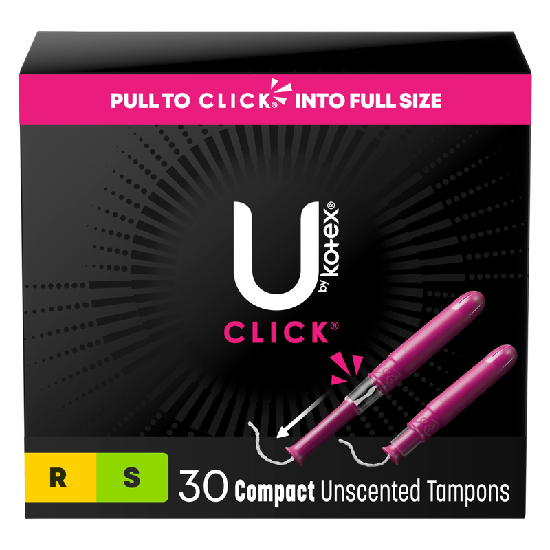 U by Kotex Click Compact Multipack Tampons, Regular/Super, Unscented, 30 Count