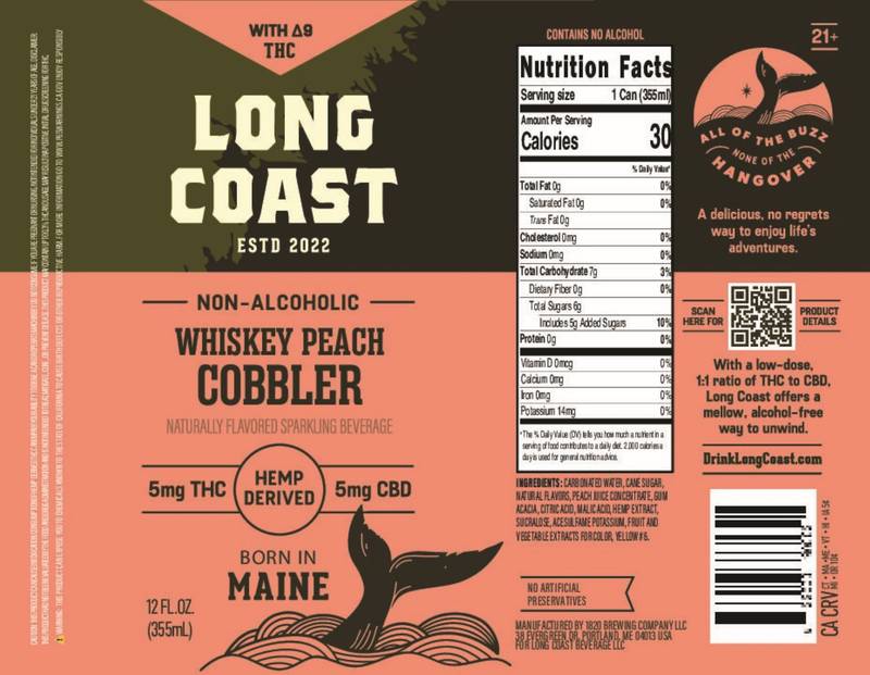 Long Coast THC 5mg Whiskey Peach Cobbler Cocktail 4pk 12oz Can