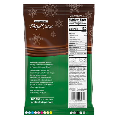 Snack Factory Pretzel Crisps Holiday Peppermint Dark Chocolate Covered Pretzels 4oz