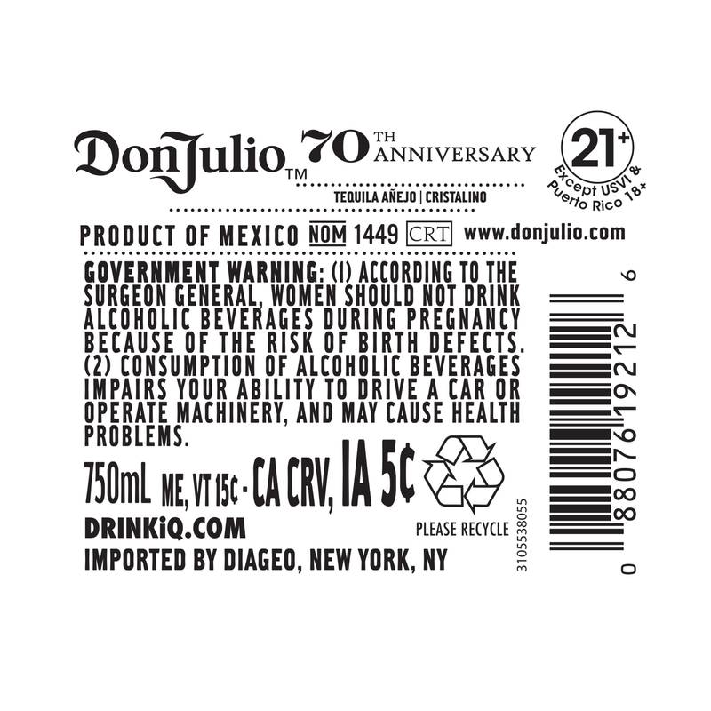 Don Julio 70 Añejo Cristalino DoD 750 mL