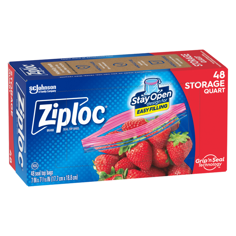 Ziploc Storage Bags, Quart, 48ct