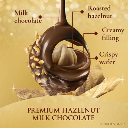 Ferrero Rocher Premium Gourmet Milk Chocolate Hazelnut, Individually Wrapped Candy for Gifting, 3 Count, 1.3 oz