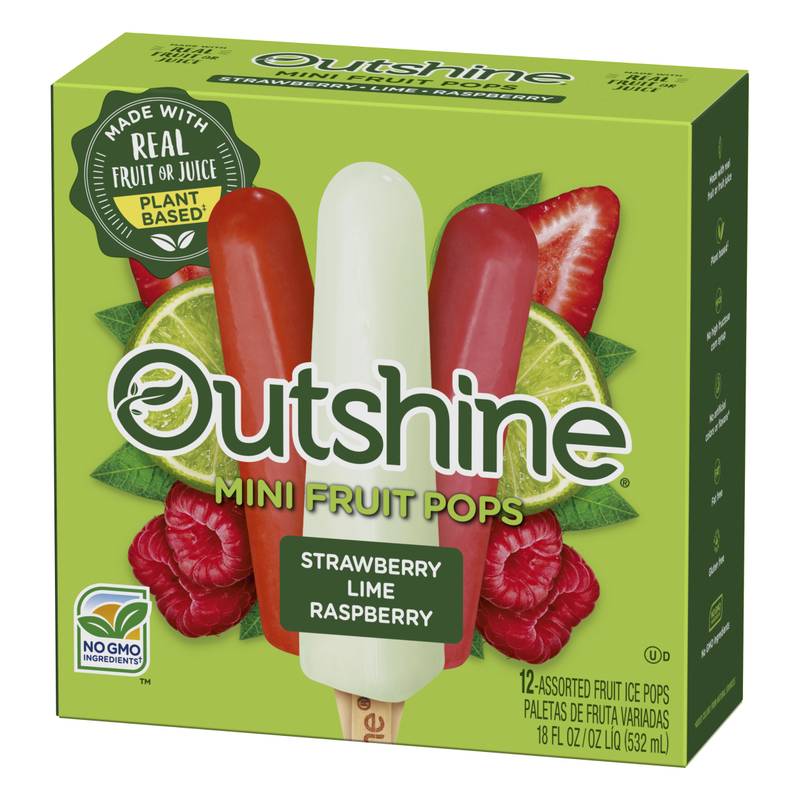 Outshine Strawberry, Lime, and Raspberry Frozen Fruit Pops, Variety Pack, 12ct