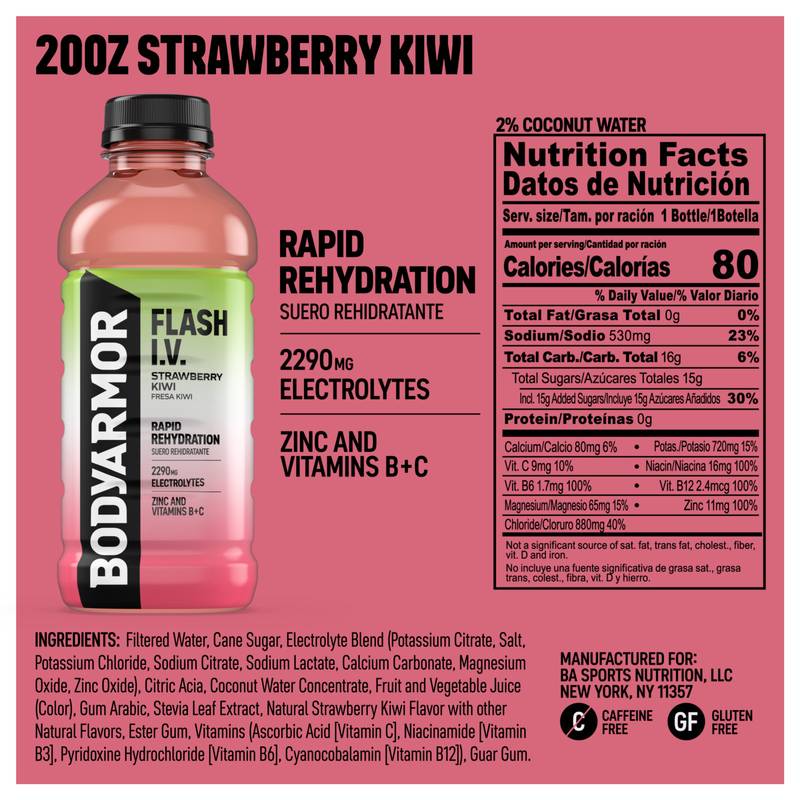 BODYARMOR FLASH I.V. Strawberry Kiwi 20oz Btl