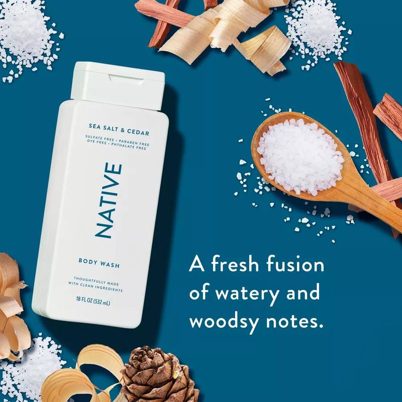 Native Body Wash, Sea Salt & Cedar, Sulfate Free, 18 oz