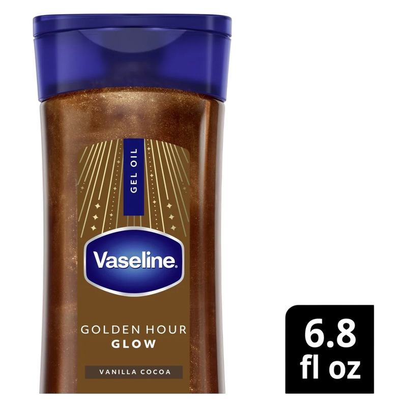 Vaseline Glazed & Glisten Vanilla Cocoa Shimmering Gel Body Oil, Golden Hour Glow, 6.8oz