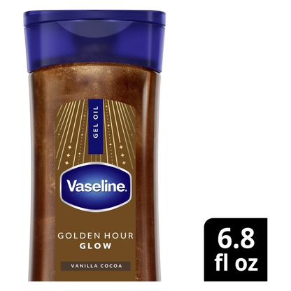 Vaseline Glazed & Glisten Vanilla Cocoa Shimmering Gel Body Oil, Golden Hour Glow, 6.8oz