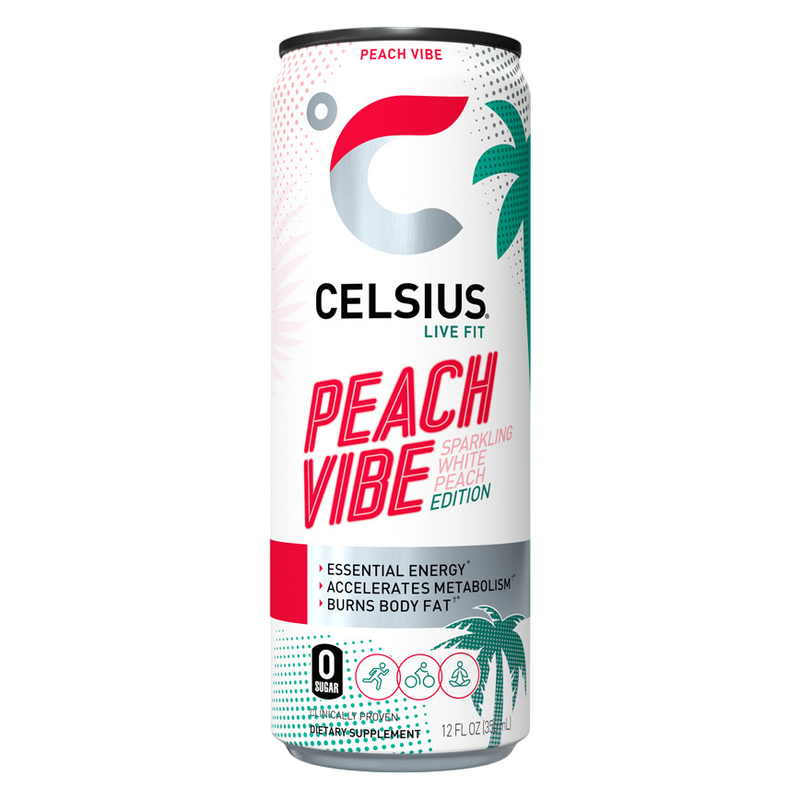 CELSIUS Sparkling Peach Vibe Essential Energy Drink 12oz Can