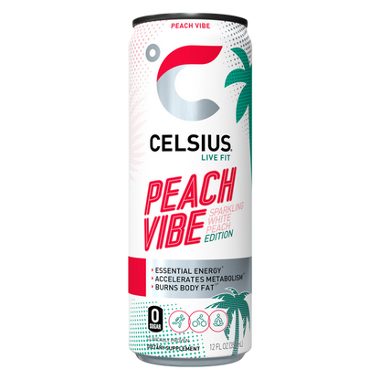 CELSIUS Sparkling Peach Vibe Essential Energy Drink 12oz Can
