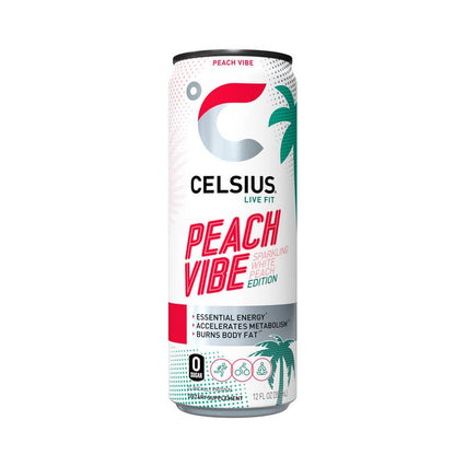 CELSIUS Sparkling Peach Vibe Essential Energy Drink 12oz Can