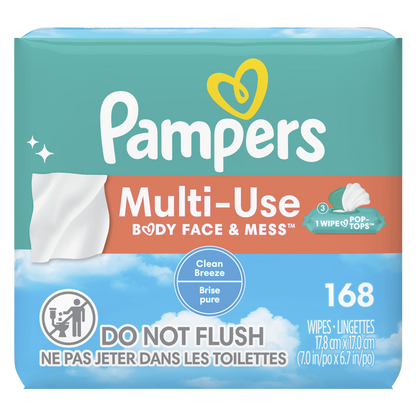 Pampers Baby Wipes Multi-Use Clean Breeze 3X Pop-Top 168ct