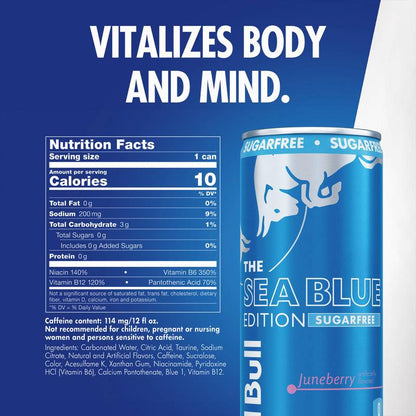 Red Bull Sugar Free Energy Drink The Sea Blue Edition Juneberry 12oz Can