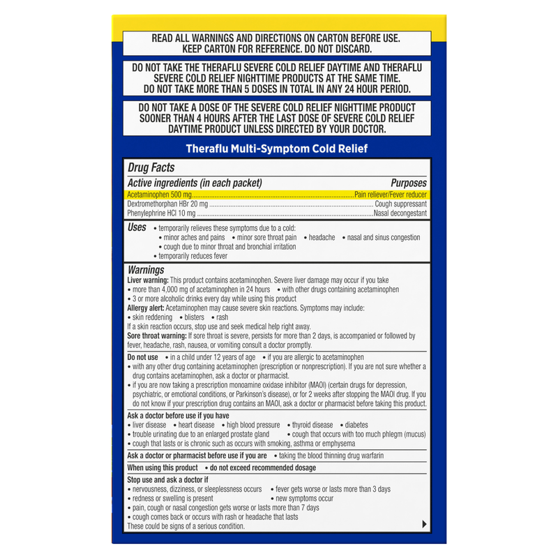 Theraflu Green Tea & Honey Lemon Multi-Symptom Severe Cold Relief Powder 12ct