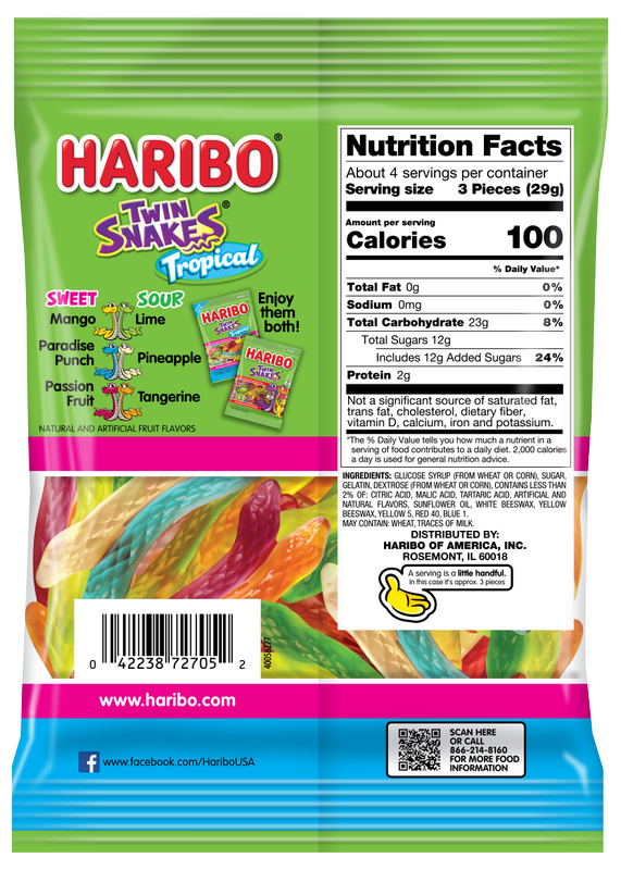 Haribo Twin Snakes Tropical 4oz